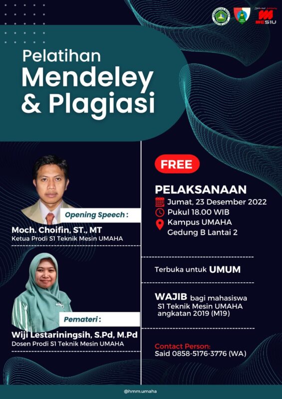 PELATIHAN MENDELEY DAN PLAGIASI TEKNIK MESIN UMAHA